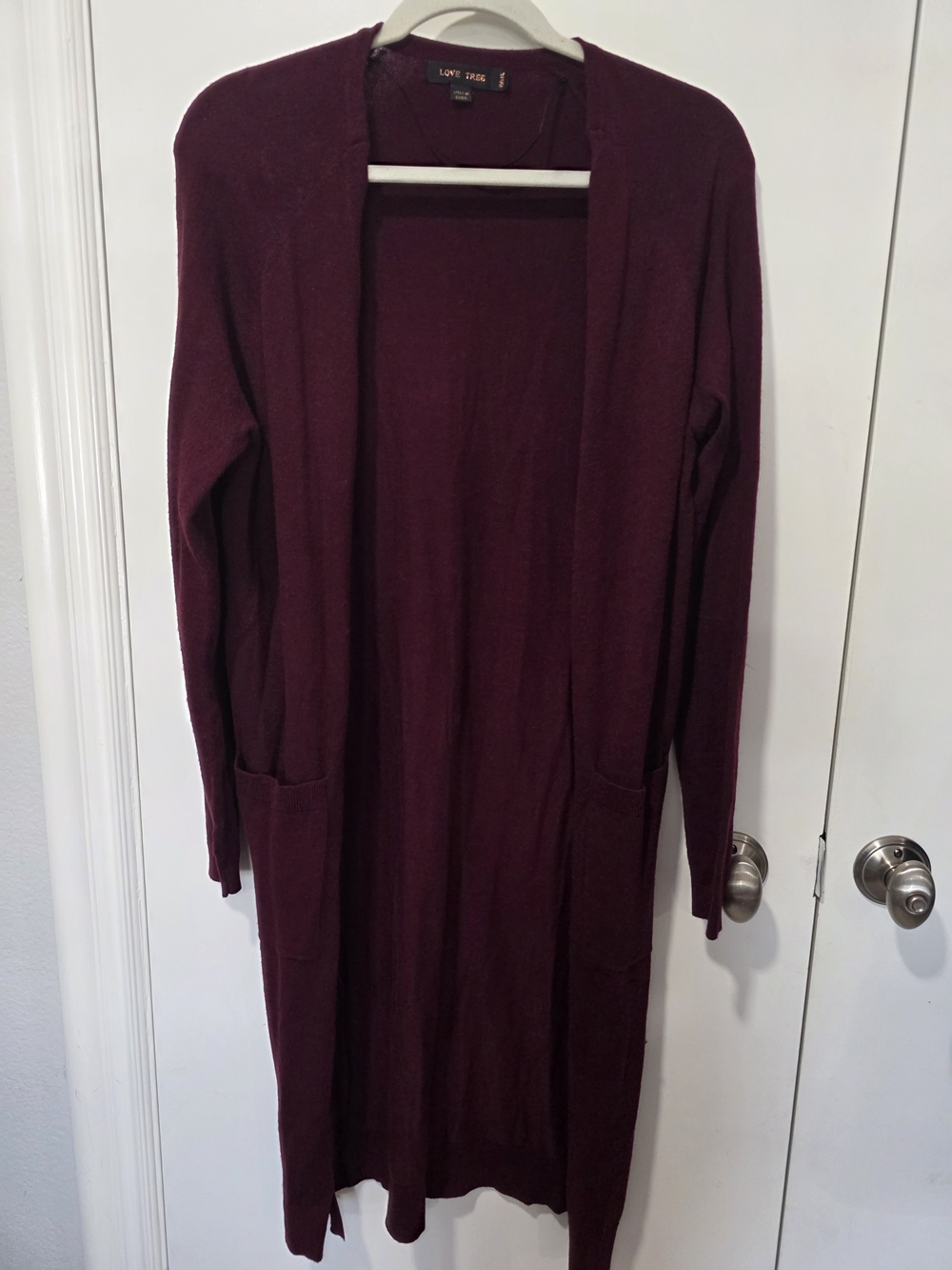 Long Open-Front Cardigan in Deep Plum